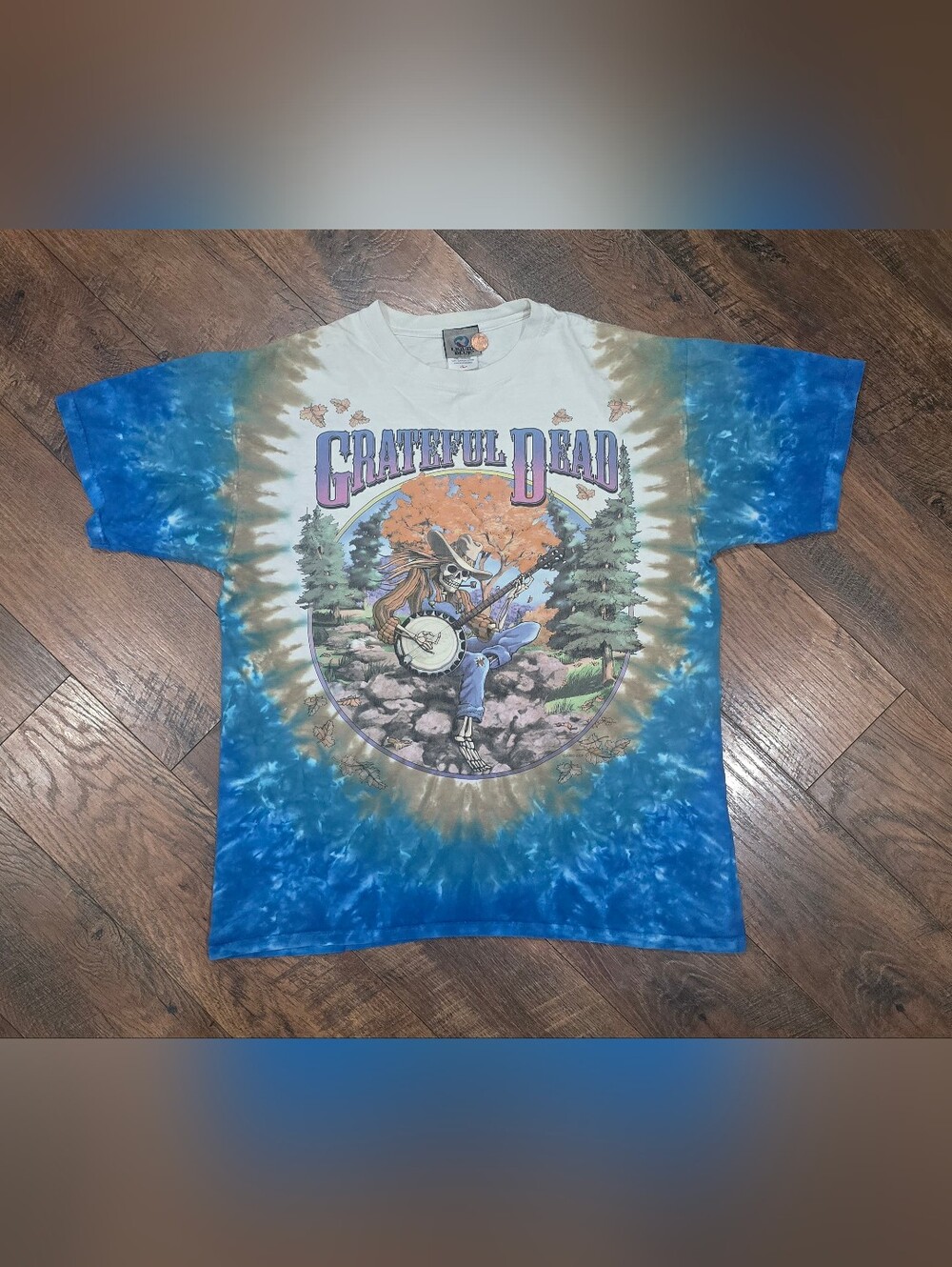 Grateful Dead 1994 Tour Banjo Skeleton Tie Dye Shirt L Liquid Blue Vintage 2000